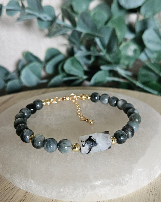 Hawk’s Eye & Moonstone Bracelet | Grounded Intuition & Calm Protection
