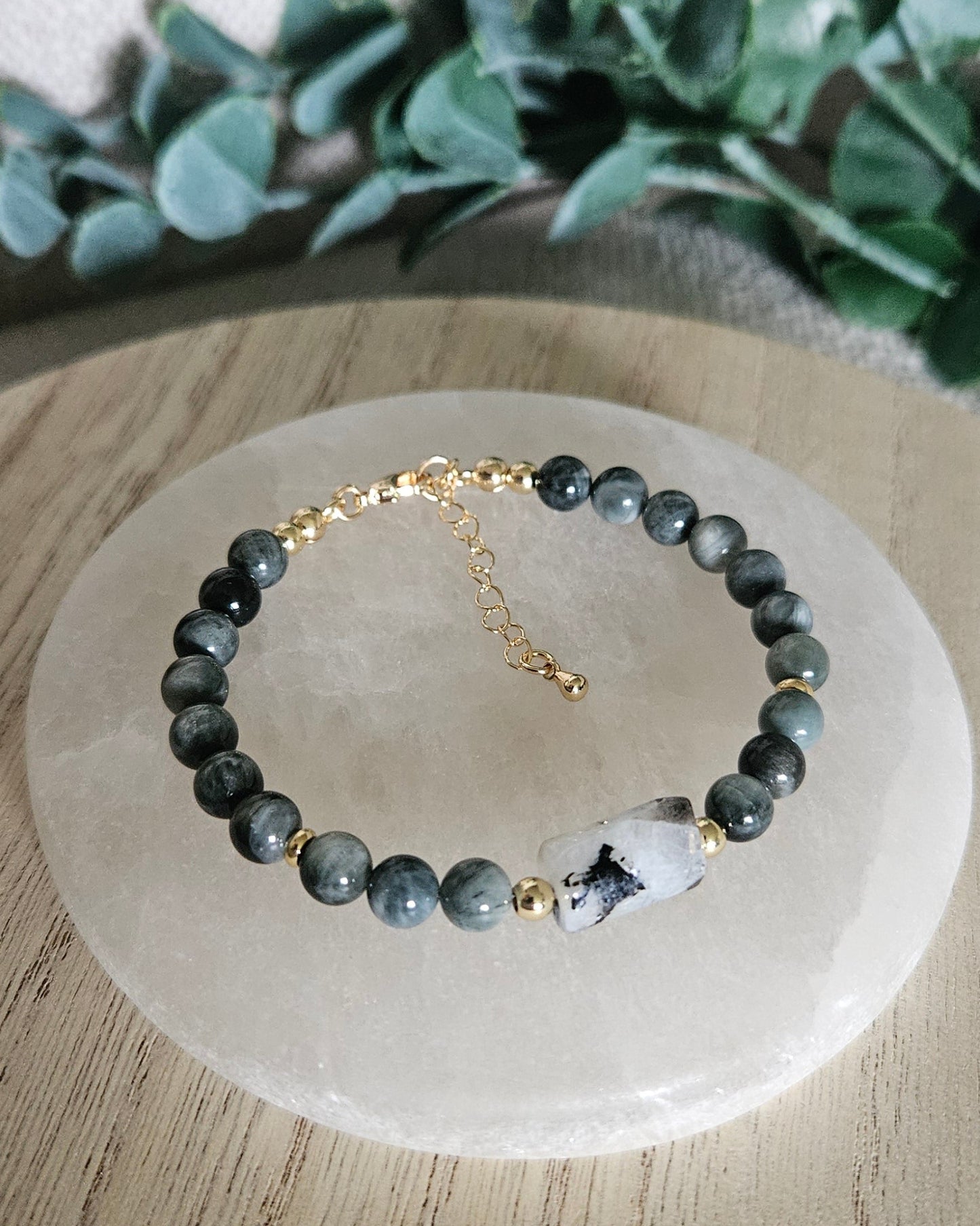 Hawk’s Eye & Moonstone Bracelet | Grounded Intuition & Calm Protection