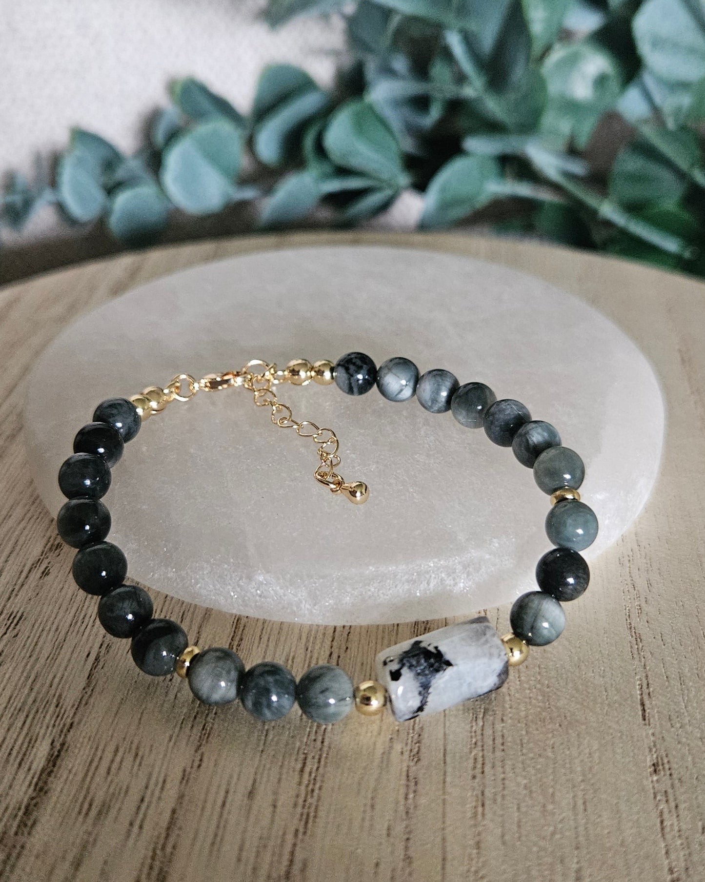 Hawk’s Eye & Moonstone Bracelet | Grounded Intuition & Calm Protection