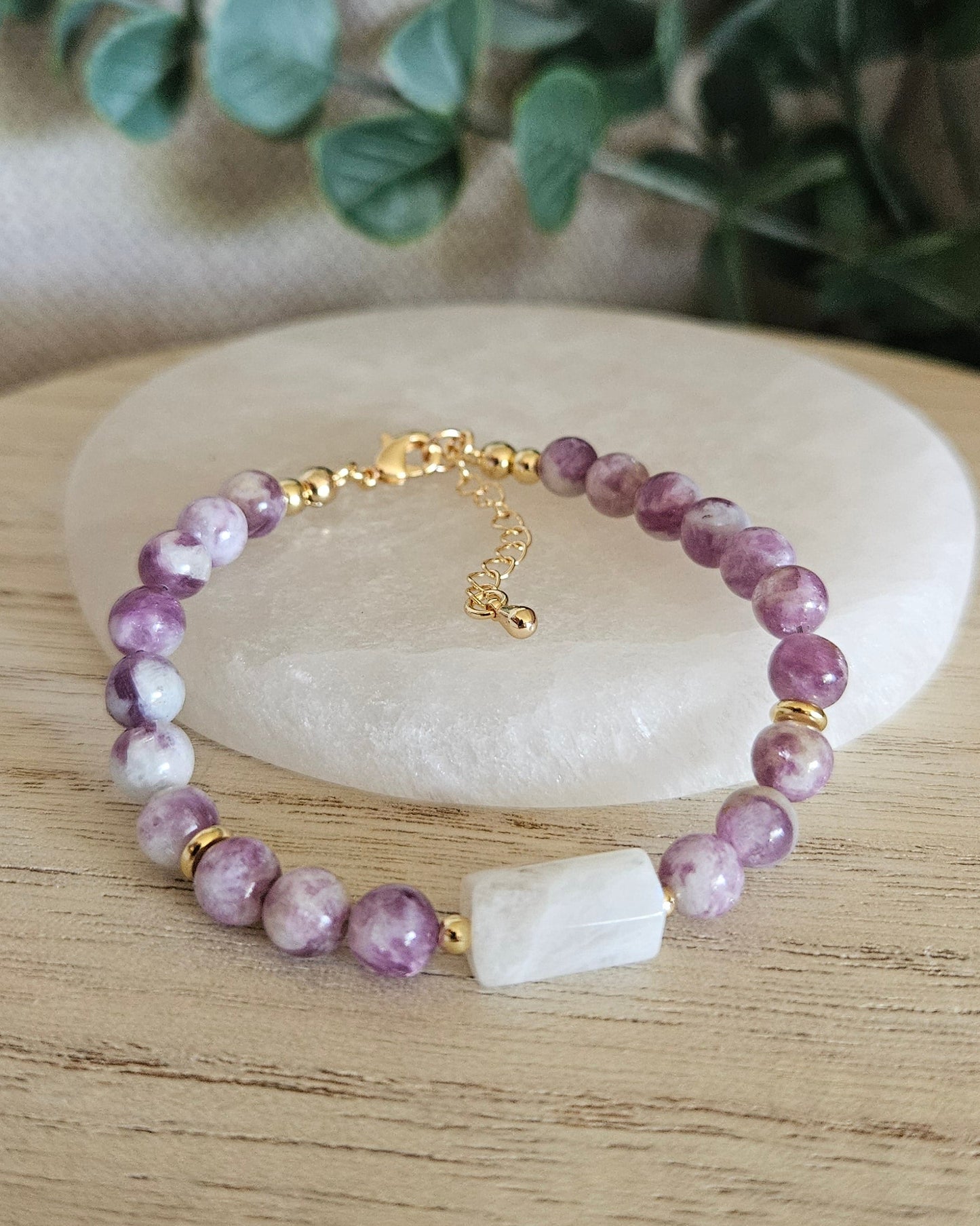 Lepidolite & Moonstone Bracelet | Emotional Calm & Gentle Balance