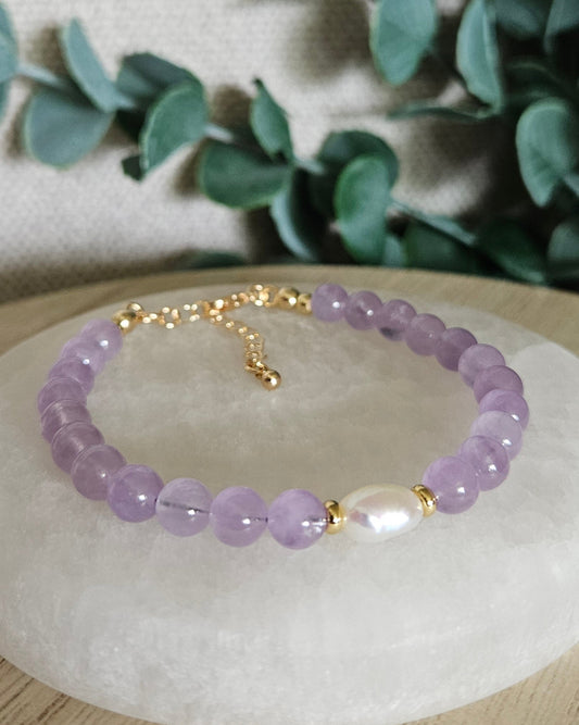 Lavender Amethyst & Freshwater Pearl Bracelet | Calm, Clarity & Inner Grace