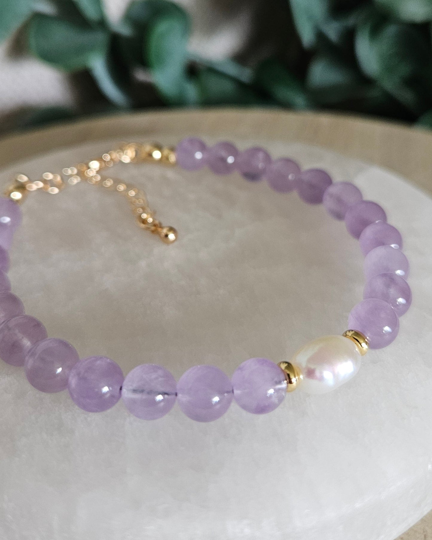 Lavender Amethyst & Freshwater Pearl Bracelet | Calm, Clarity & Inner Grace