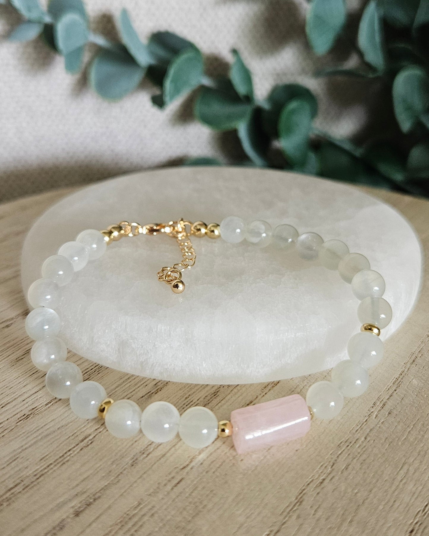 White Moonstone & Rose Quartz Bracelet | Self-Love, Intuition & Emotional Balance