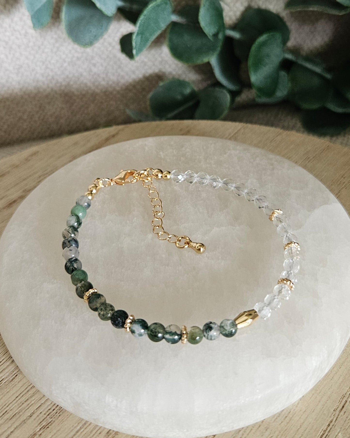 Moss Agate & Clear Quartz Bracelet | Growth, Clarity & Fresh Beginnings
