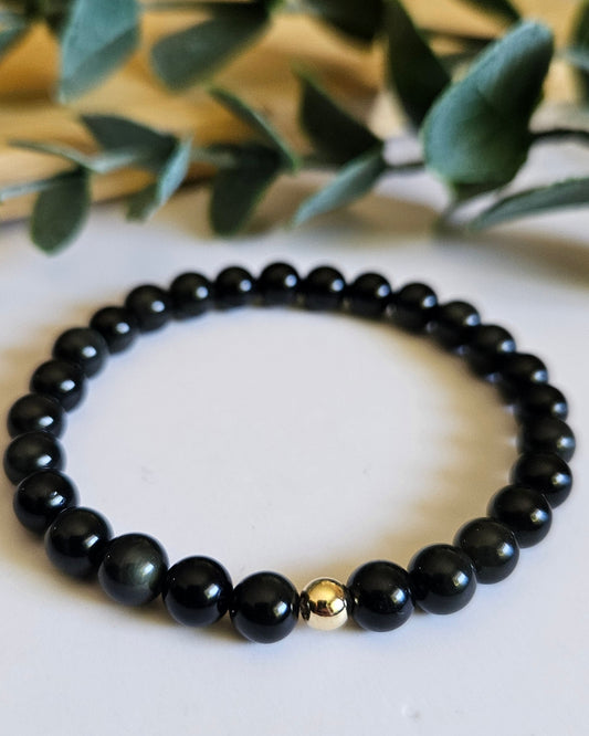 black obsidian bracelet with gold