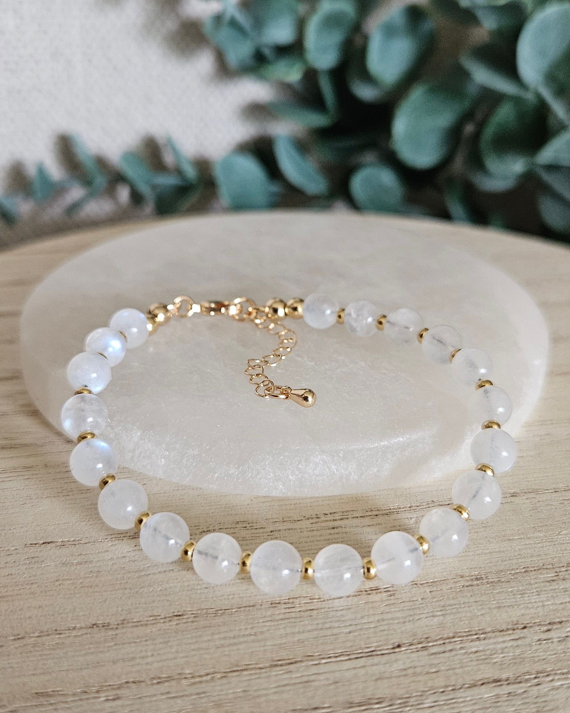 moonstone bracelet with gold accents