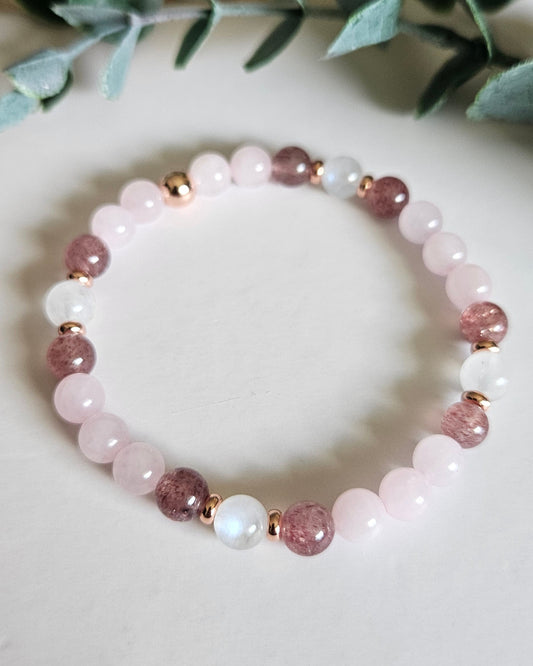 I Am Loved Bracelet | Rose Quartz, Moonstone and Strawberry Quartz for Love and Compassion