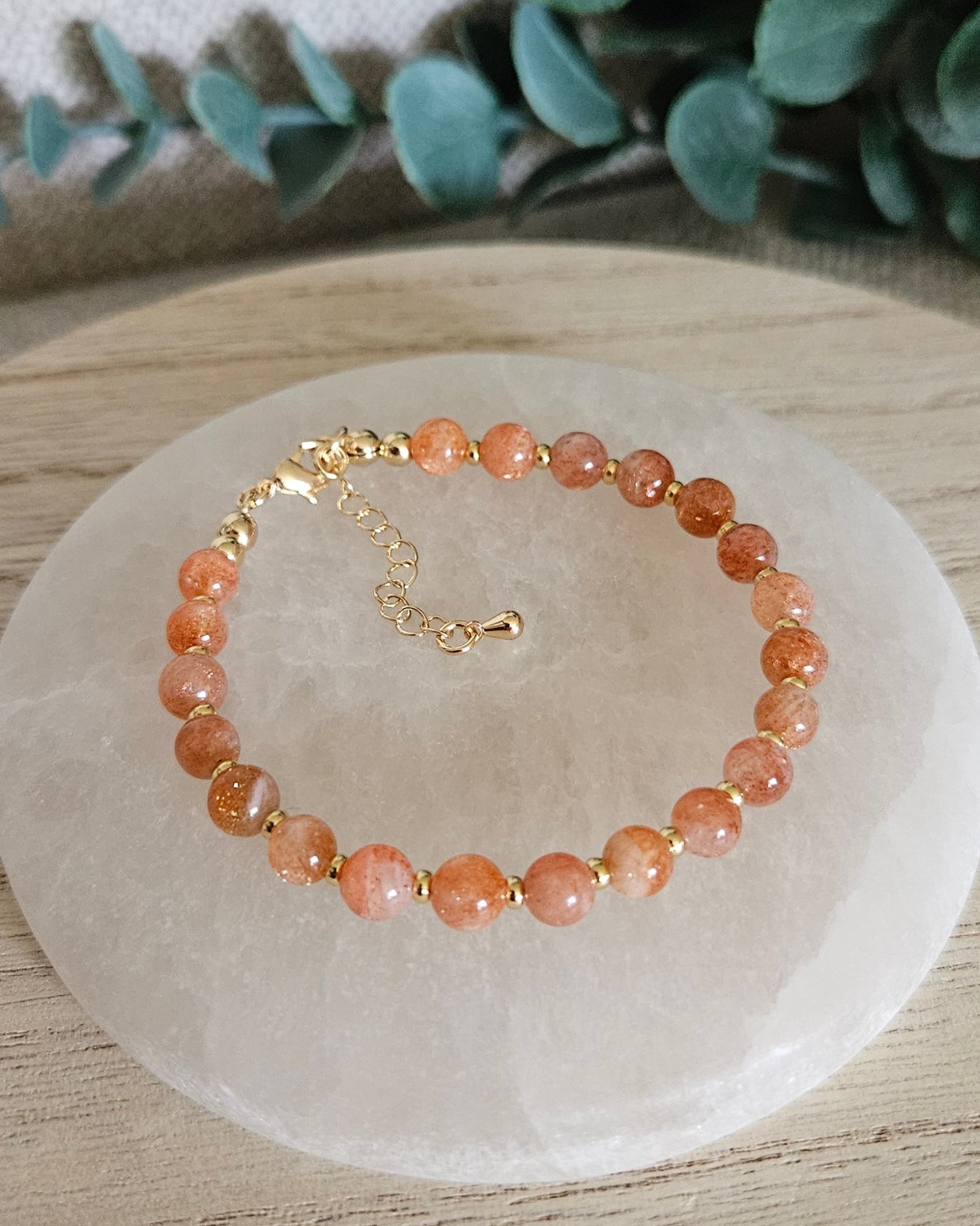 sunstone bracelet with gold accents