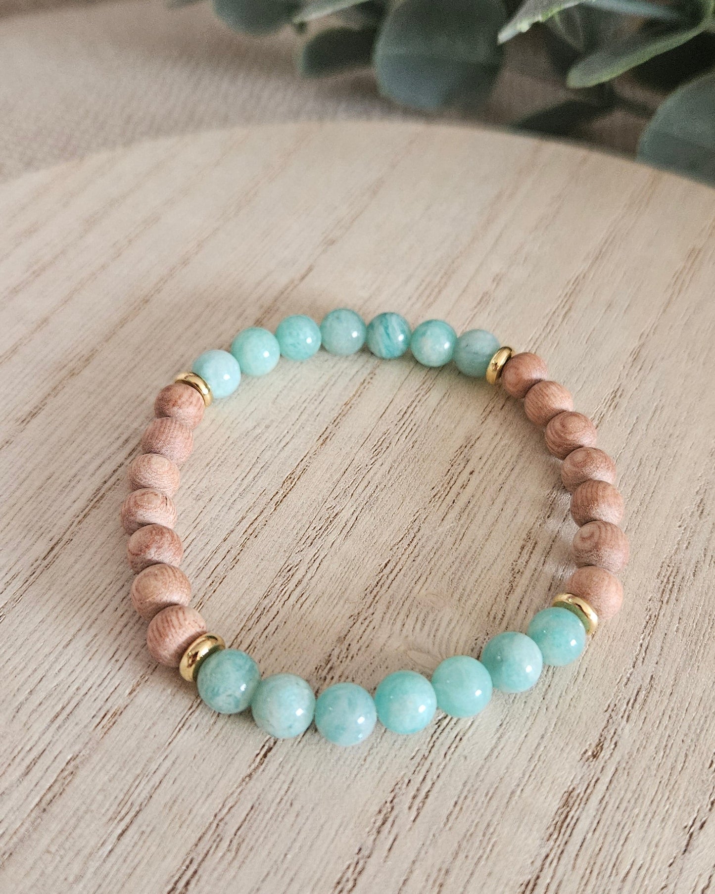 Amazonite & Rosewood Diffuser Bracelet | Calm Balance & Gentle Release