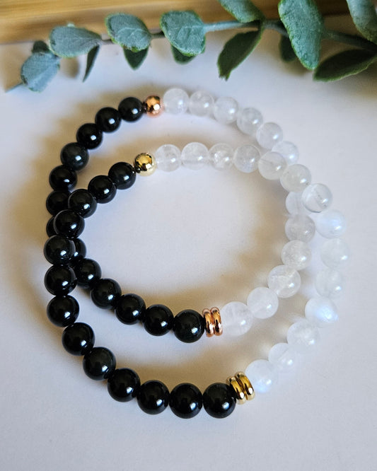 Shadow Moon Bracelet | Moonstone and Black Obsidian for Clarity and Courage