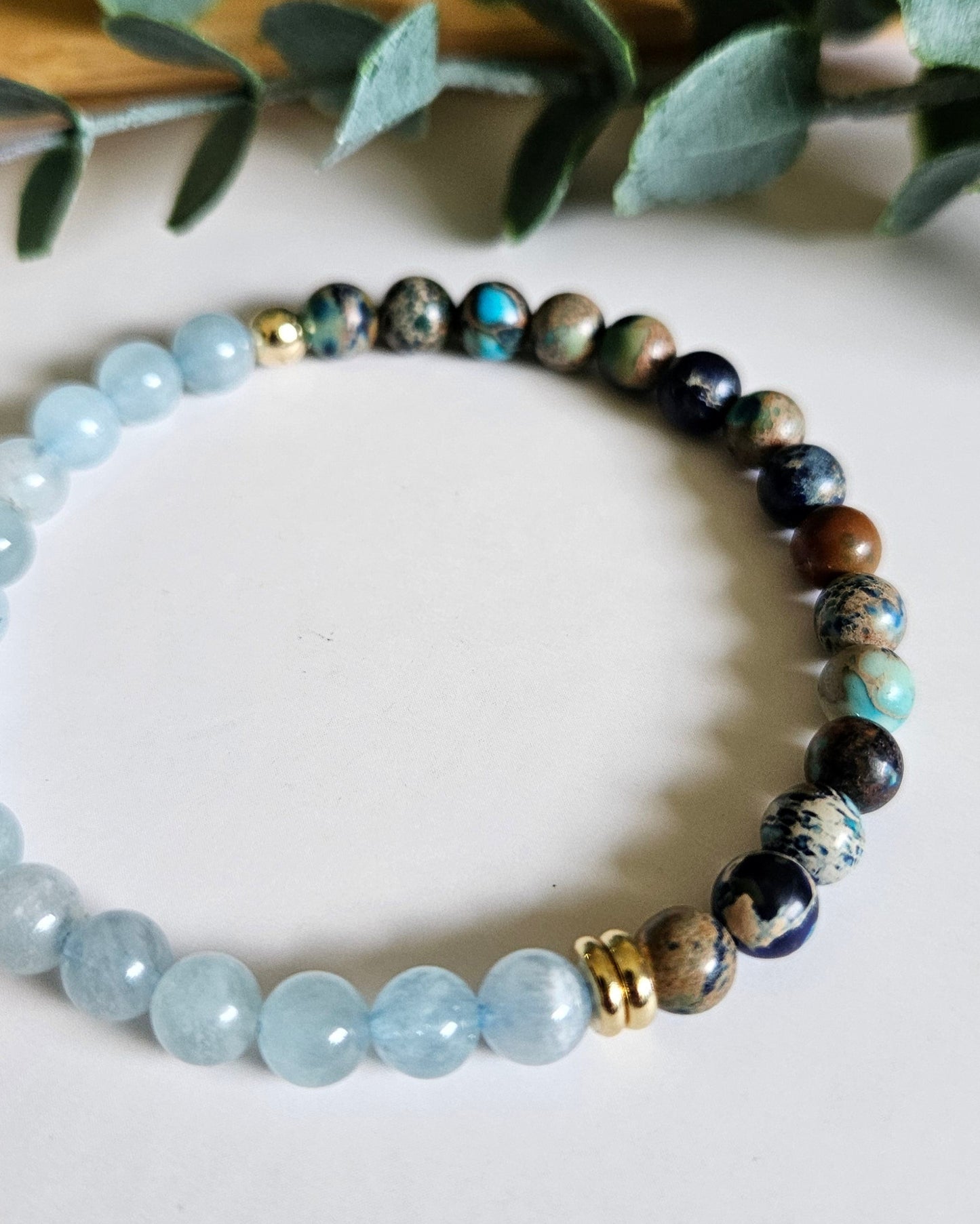 Calm Current Bracelet | Aquamarine and Ocean Blue Sea Sediment Jasper for Calm and Balance