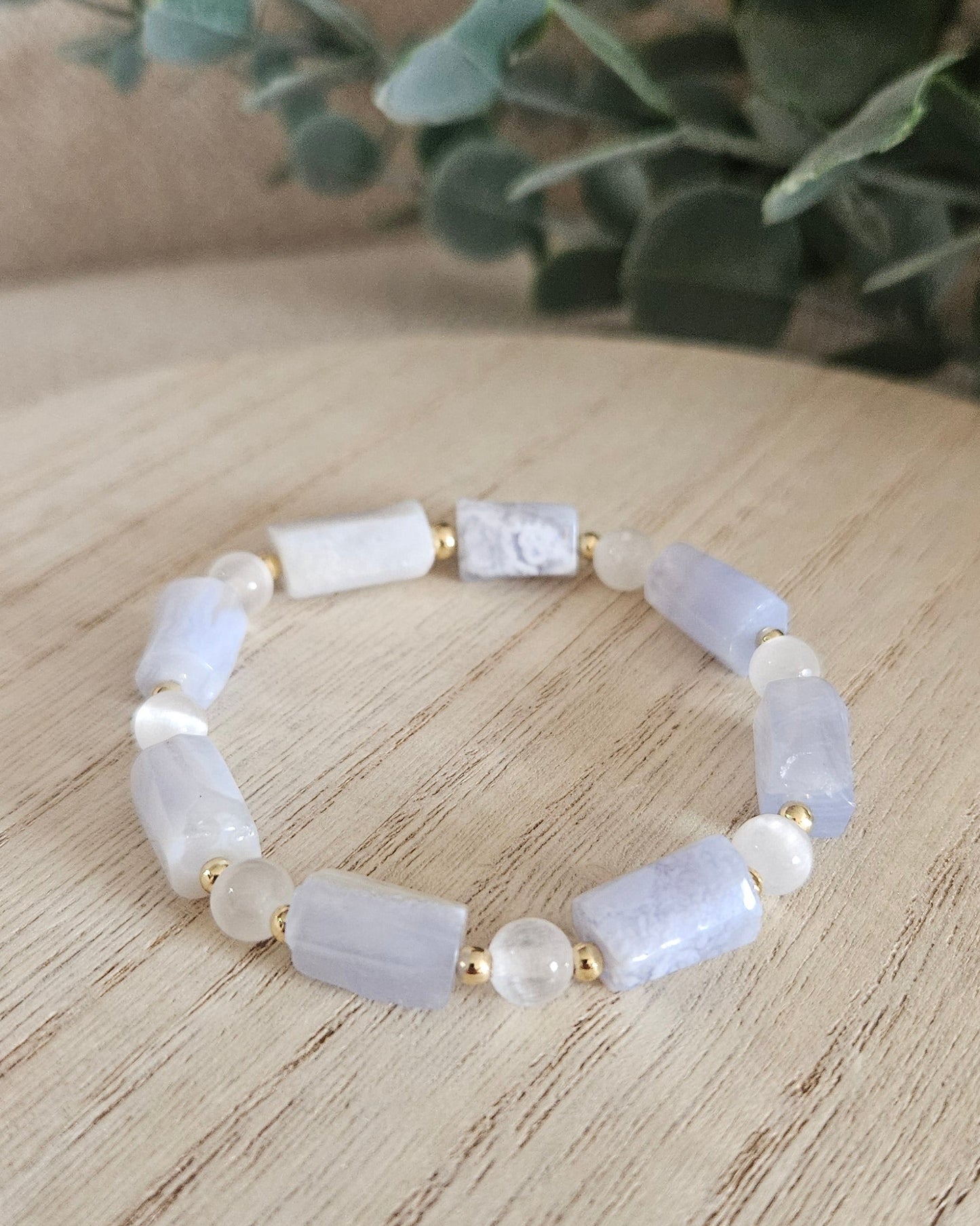 Blue Lace Agate & Selenite Bracelet | Quiet Clarity & Gentle Calm