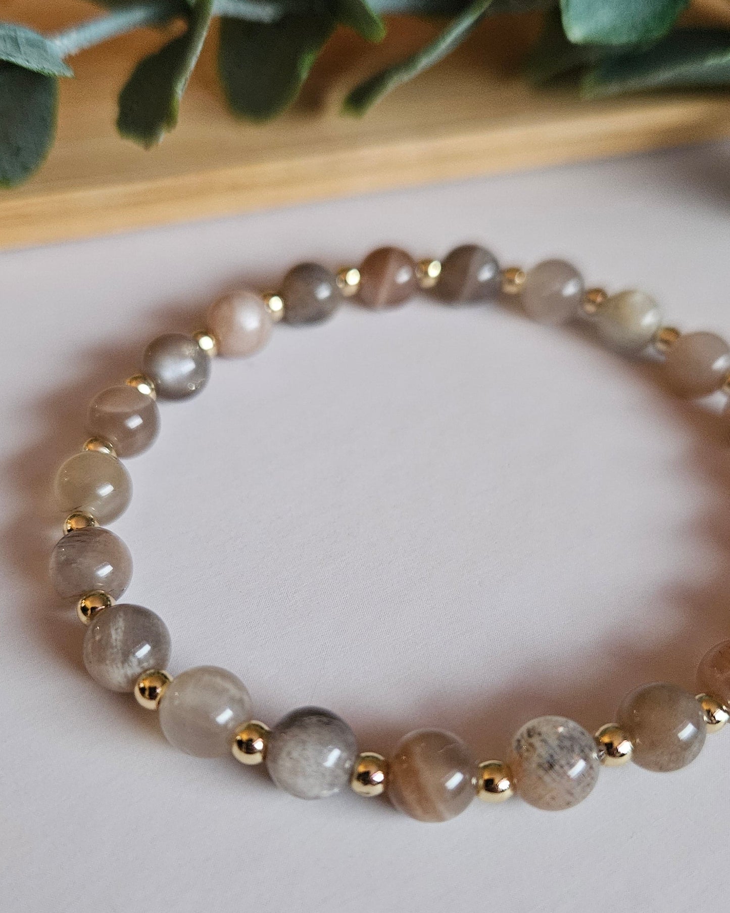 moonstone bracelet with 14k gold accents