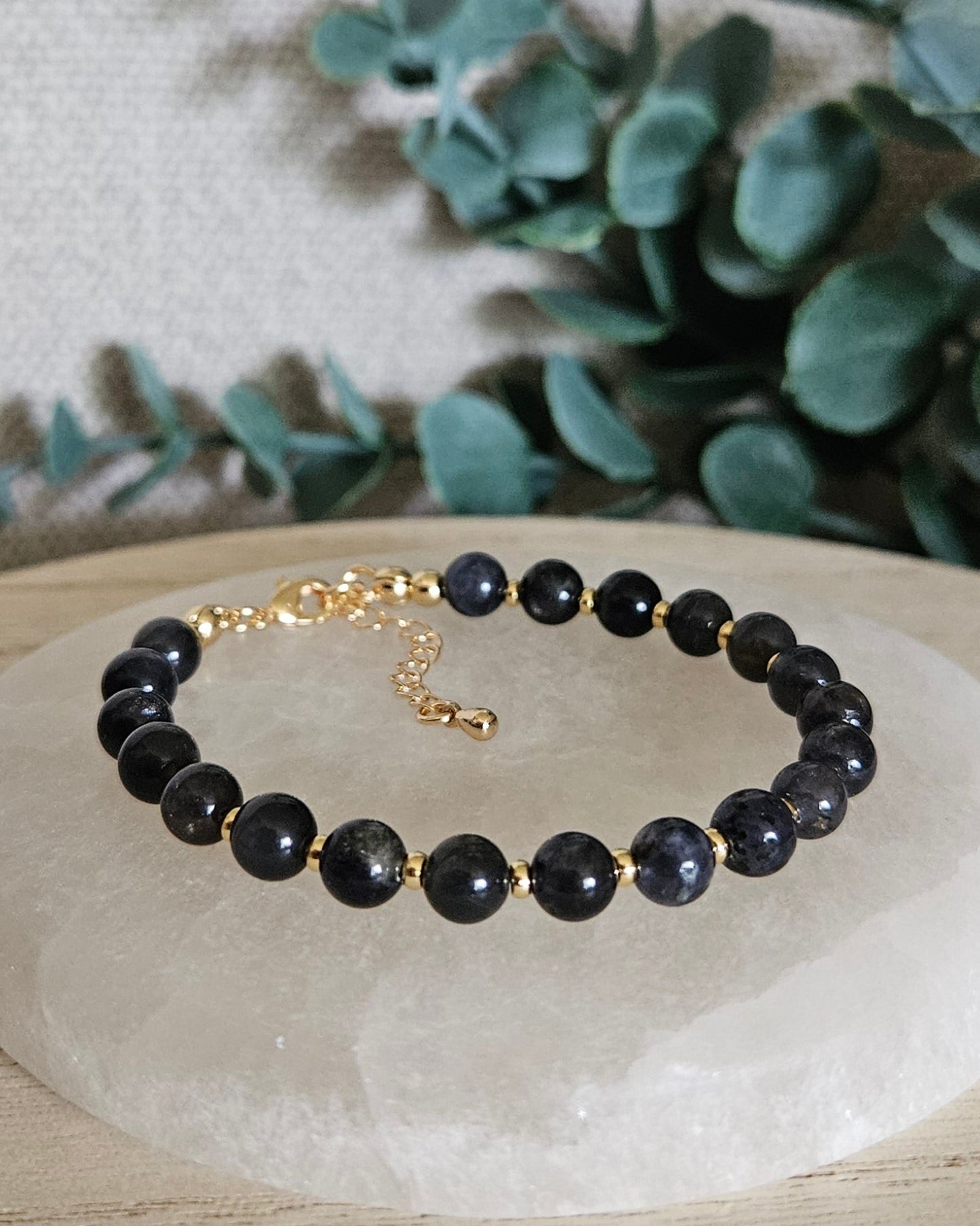 iolite bracelet on selenite plate