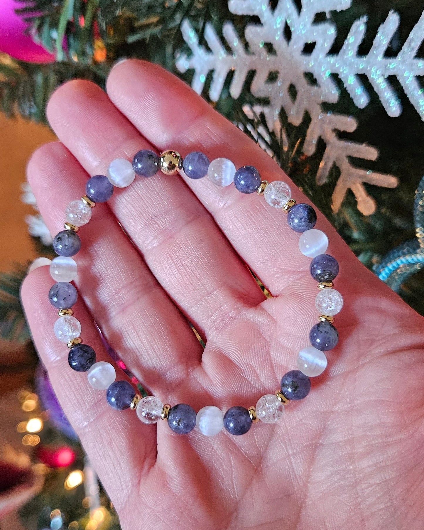 Starlight Calm Bracelet | Iolite, Selenite and Clear Quartz for Intuition and Inner Wisdom