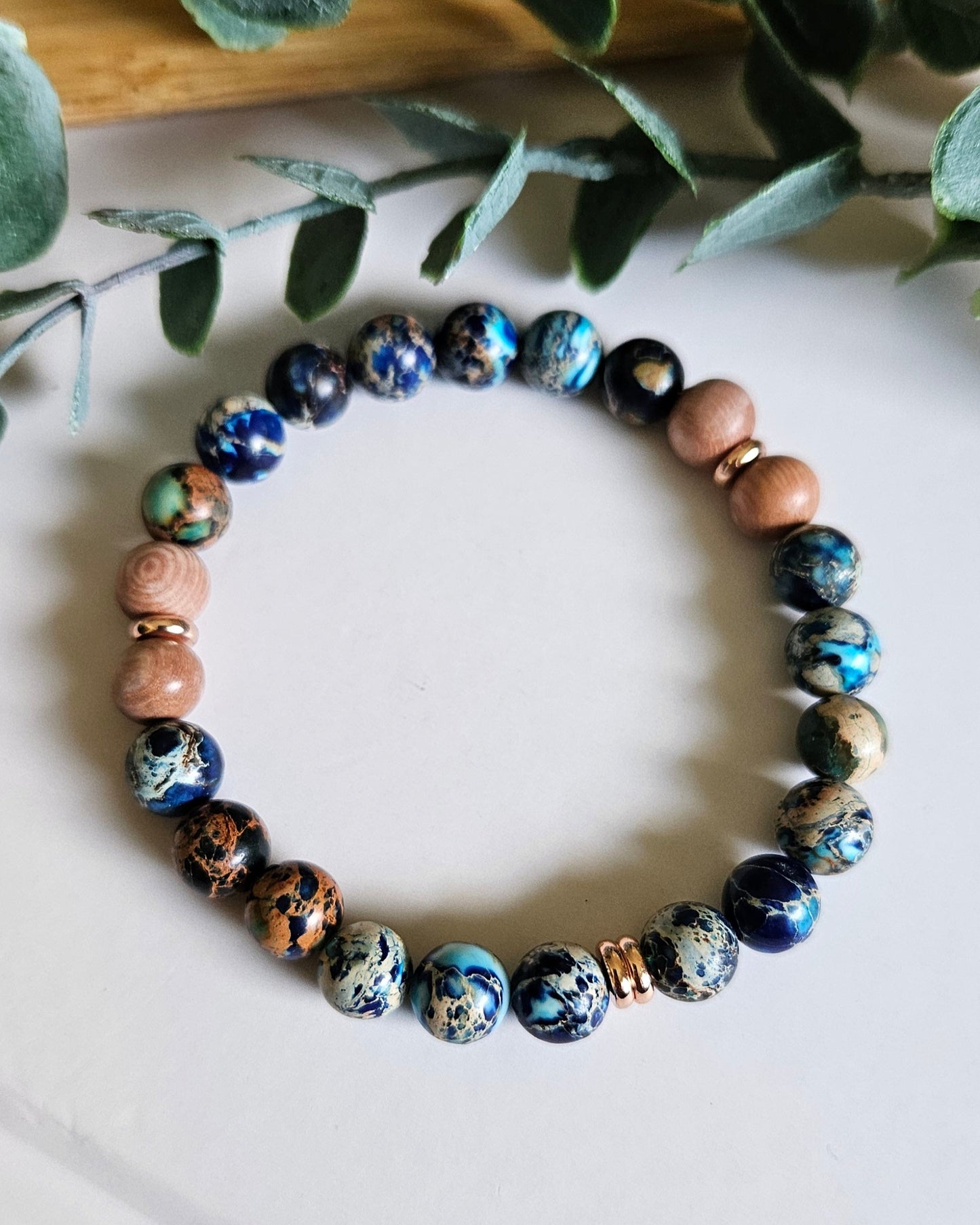 Salt Light Bracelet | Ocean Blue Sea Sediment Jasper and Rosewood for Calm and Renewal