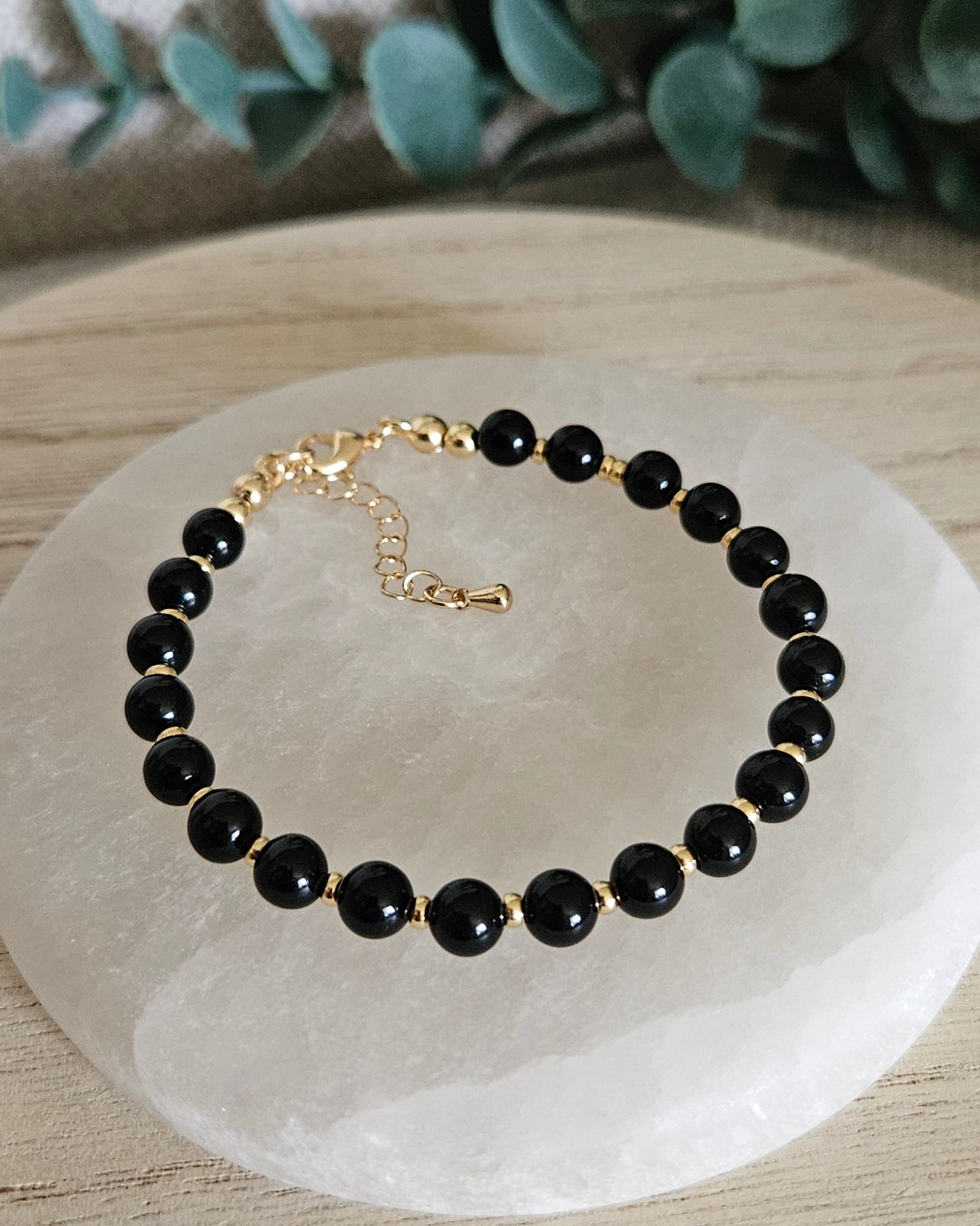 Black onyx bracelet with greenery