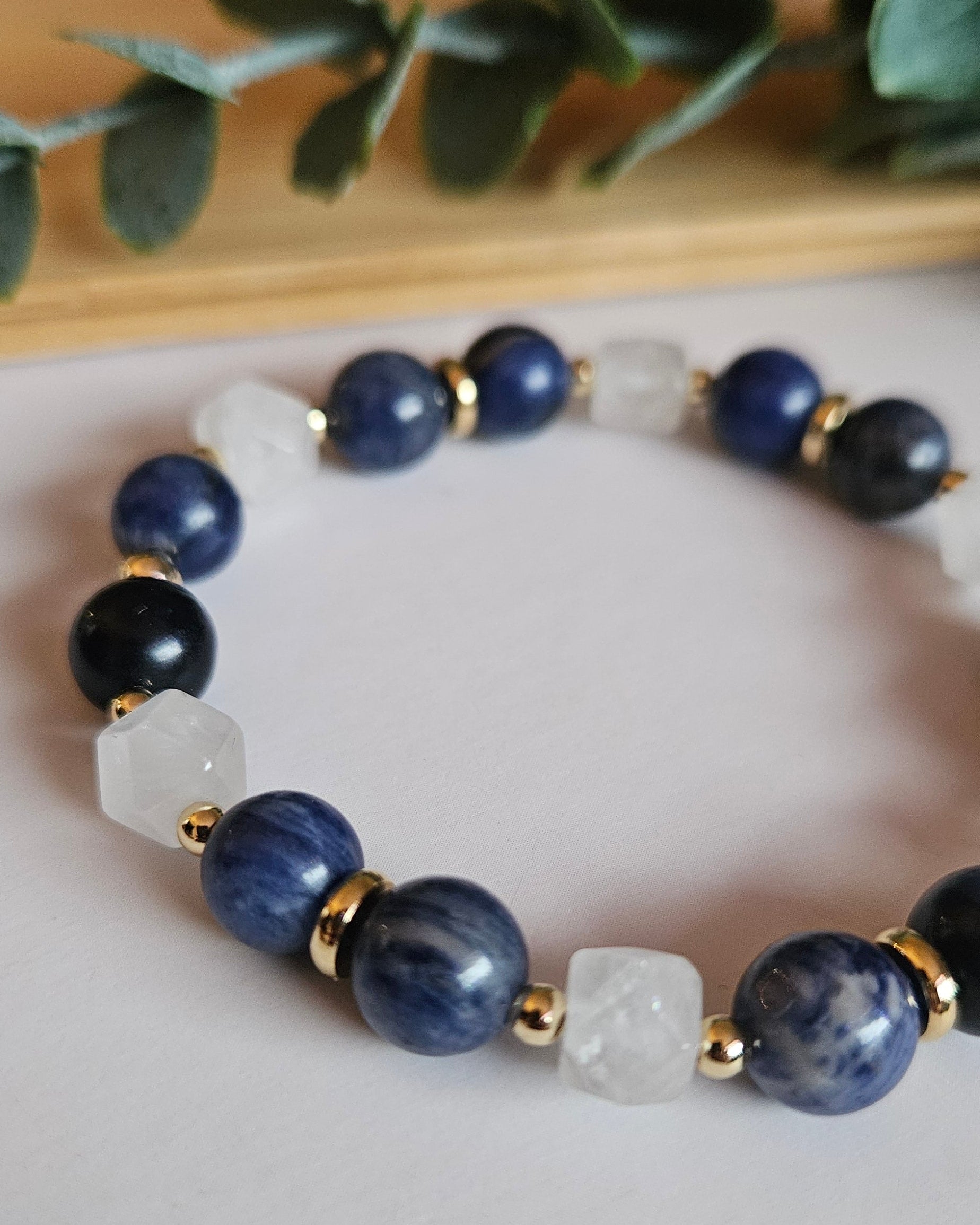 blue and pink beaded bracelet