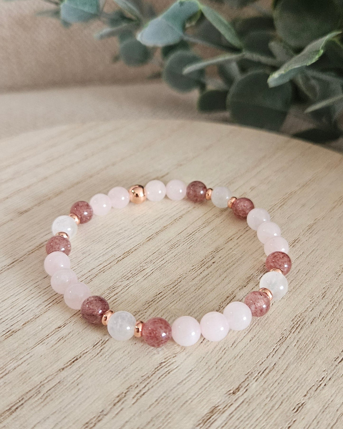Rose Quartz, Moonstone & Strawberry Quartz Bracelet | Gentle Love & Emotional Balance