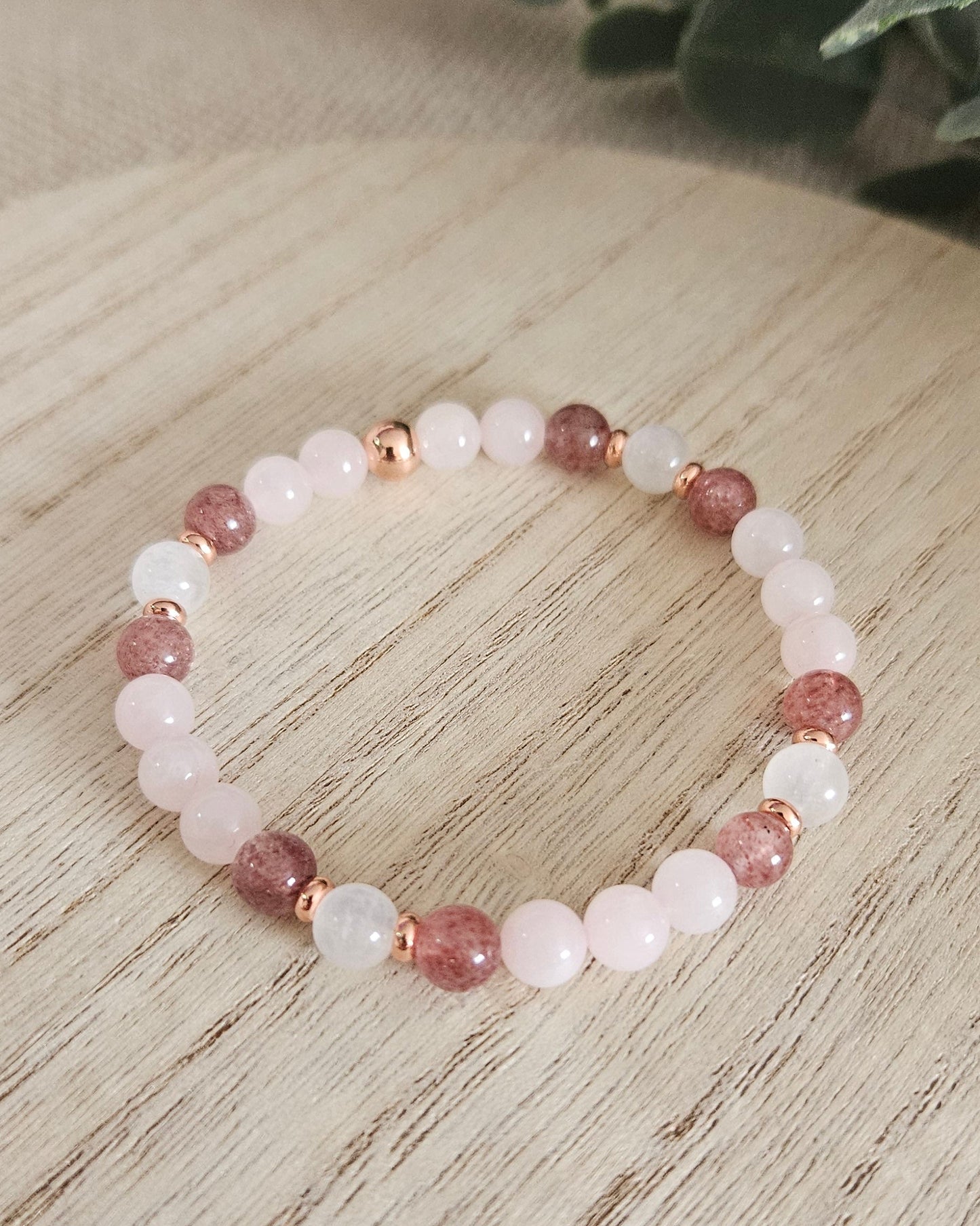Rose Quartz, Moonstone & Strawberry Quartz Bracelet | Gentle Love & Emotional Balance