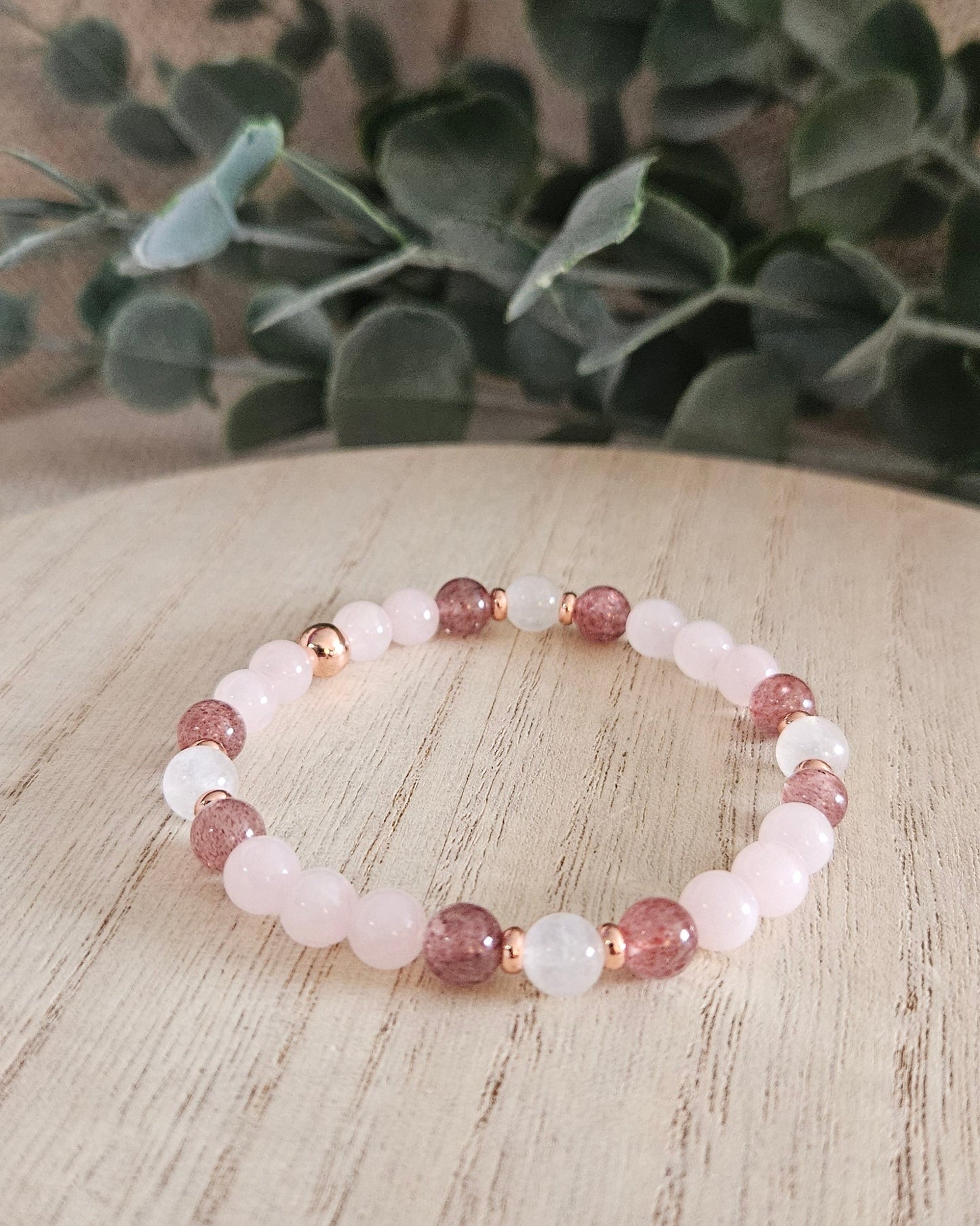Rose Quartz, Moonstone & Strawberry Quartz Bracelet | Gentle Love & Emotional Balance