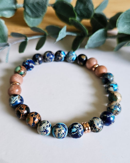Salt Light Bracelet | Ocean Blue Sea Sediment Jasper and Rosewood for Calm and Renewal