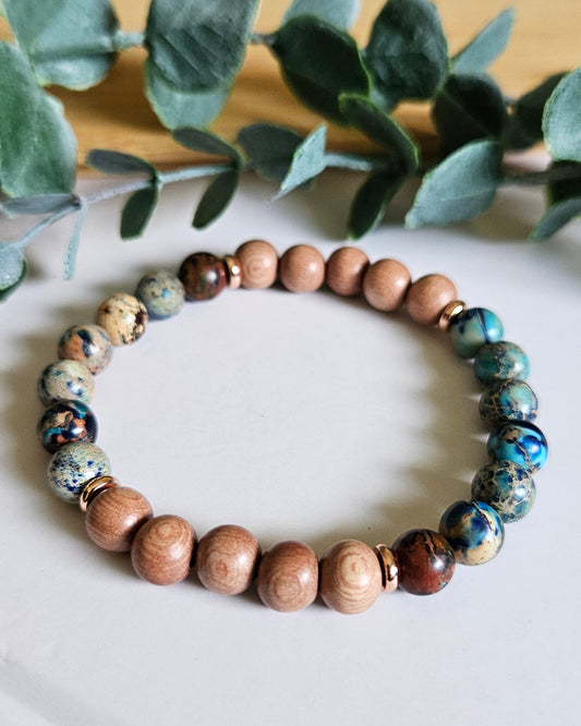 Coastal Drift Bracelet | Ocean Blue Sea Sediment Jasper and Rosewood for Calm and Connection