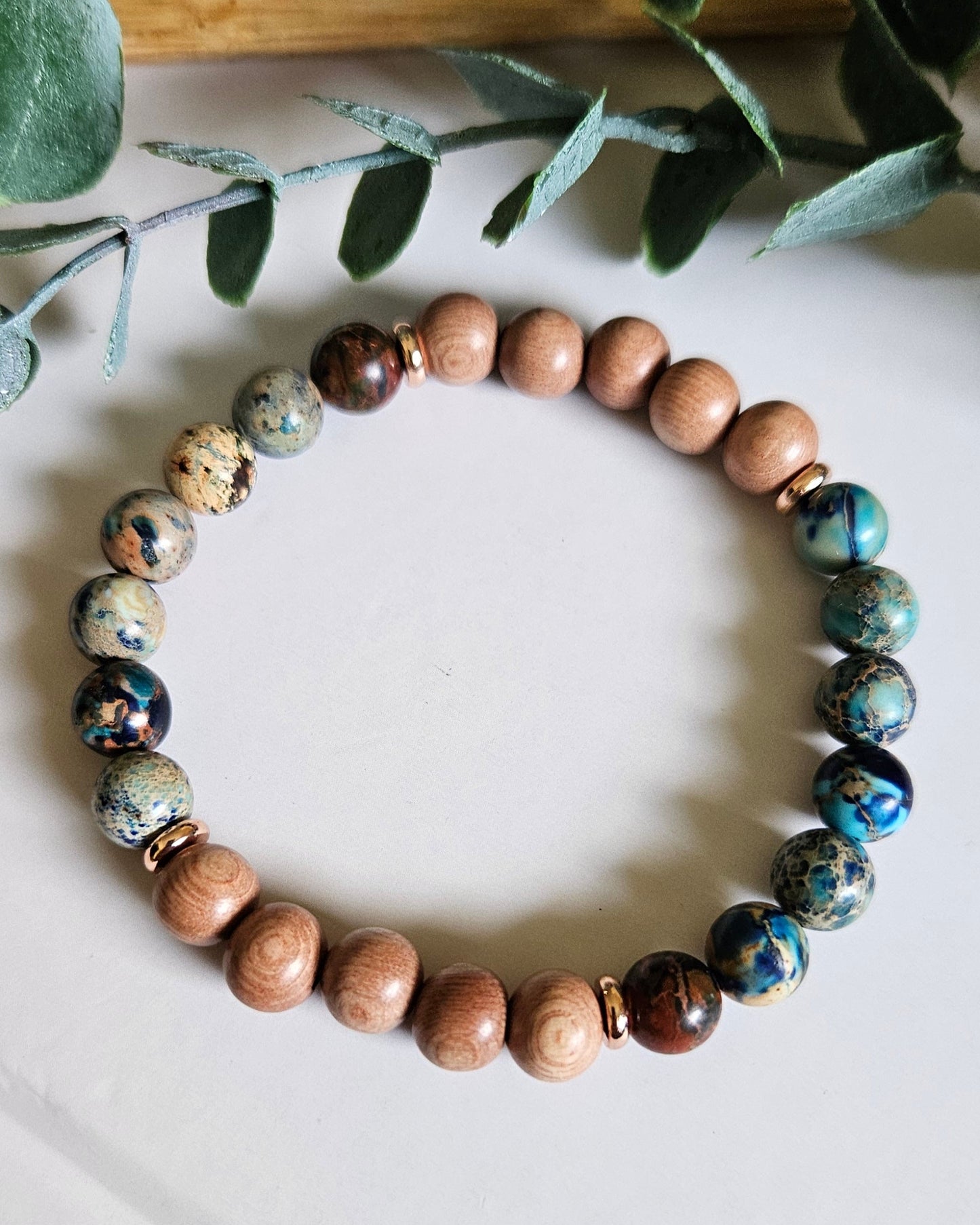 Coastal Drift Bracelet | Ocean Blue Sea Sediment Jasper and Rosewood for Calm and Connection