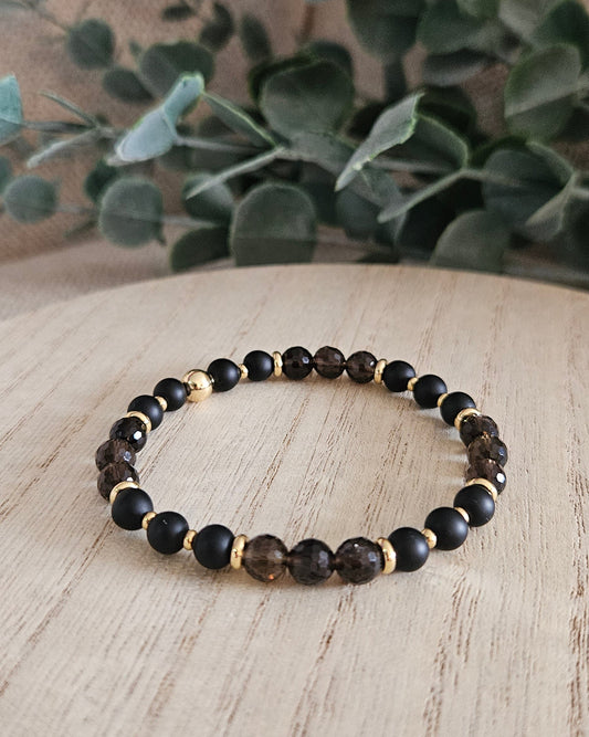 Black Onyx & Smoky Quartz Bracelet | Grounded Strength & Calm Stability