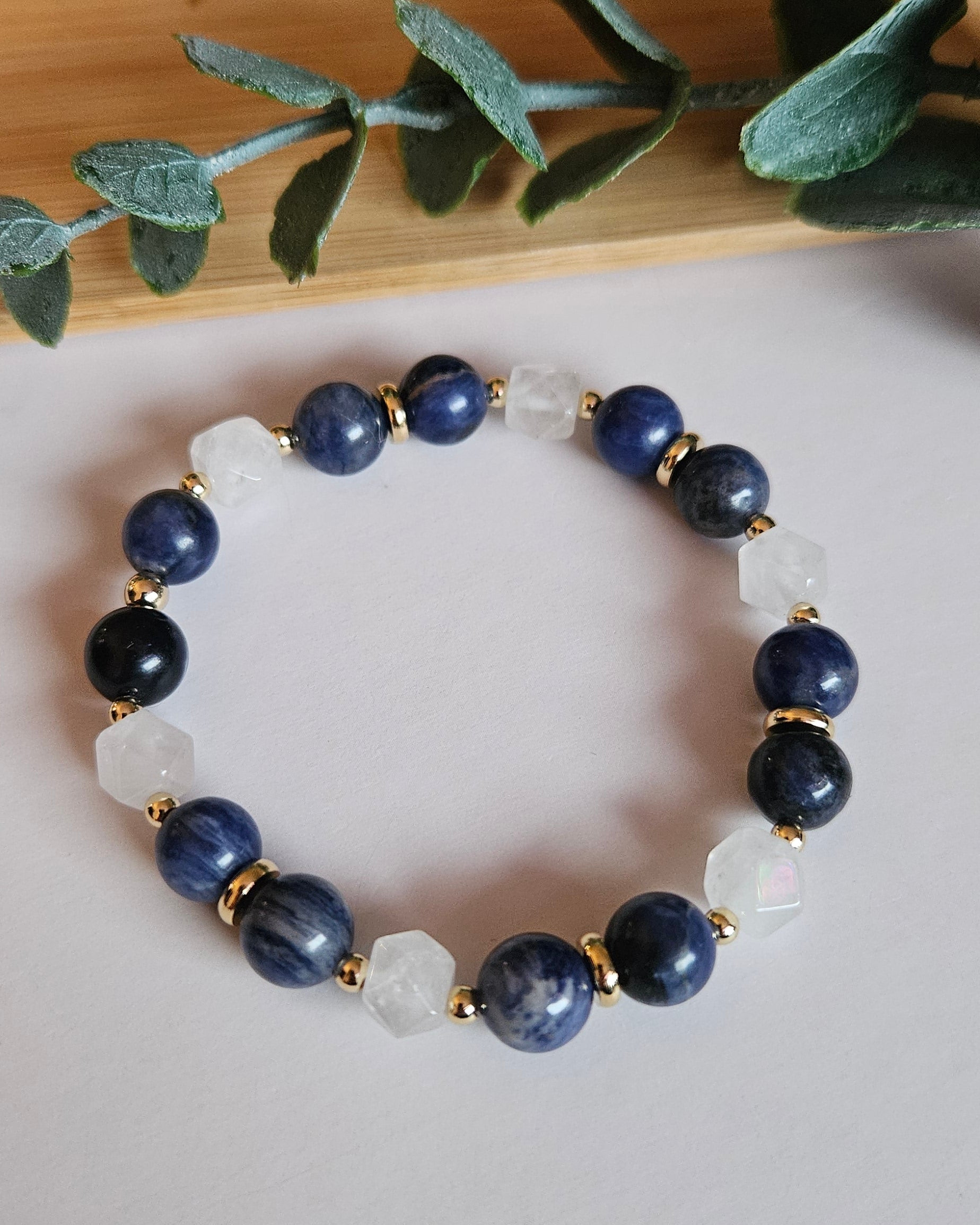 blue beaded bracelet with gold