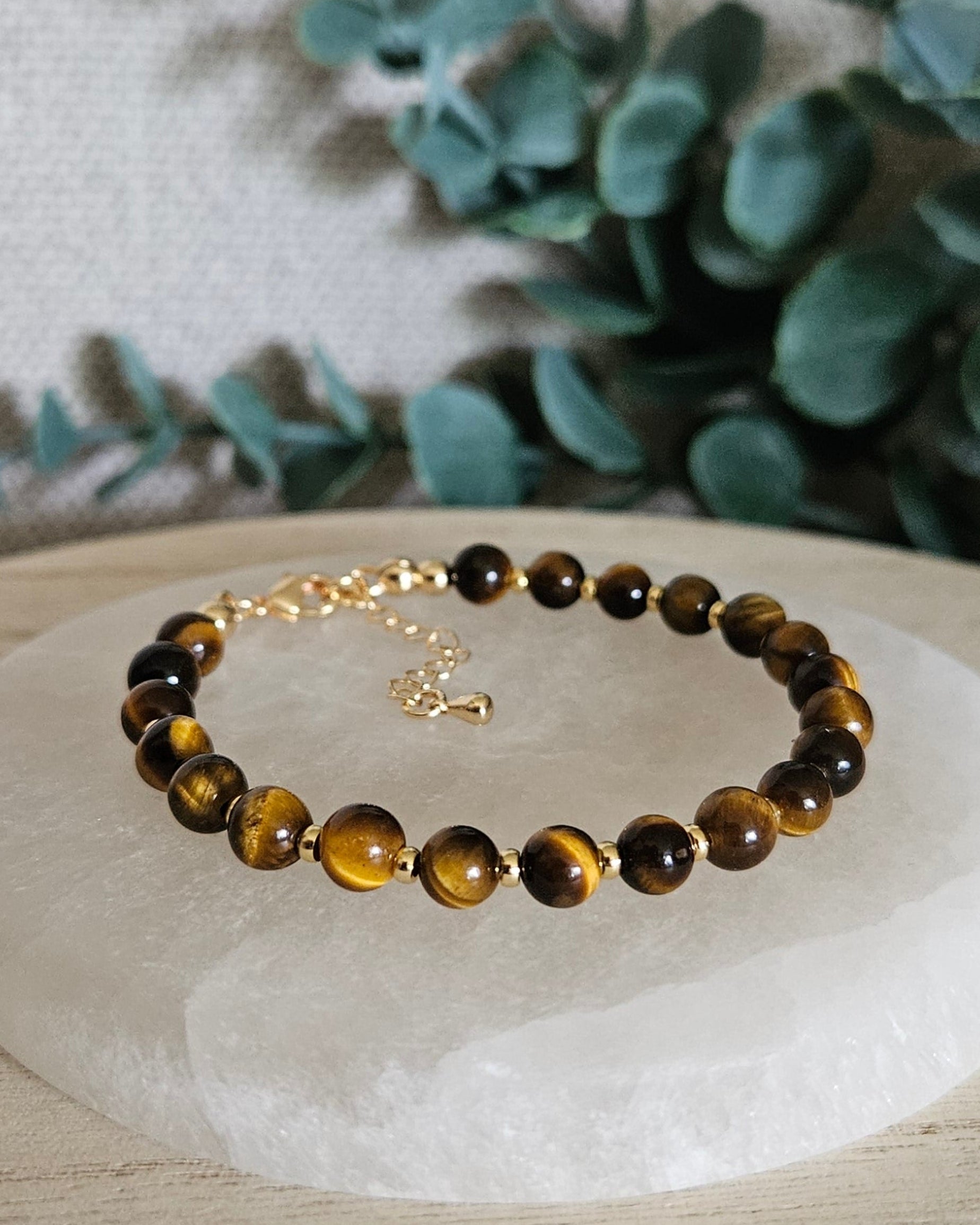 tiger's eye bracelet with gold accents