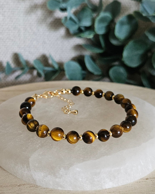 tiger's eye bracelet with gold accents